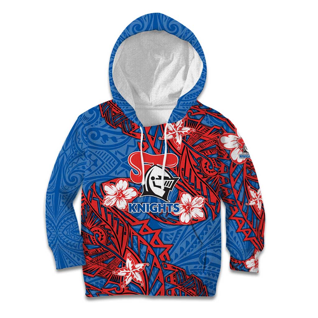Personalised Newcastle Knights Kid Hoodie Polynesian Tribal Pattern With Rugby Knight Mascot Art