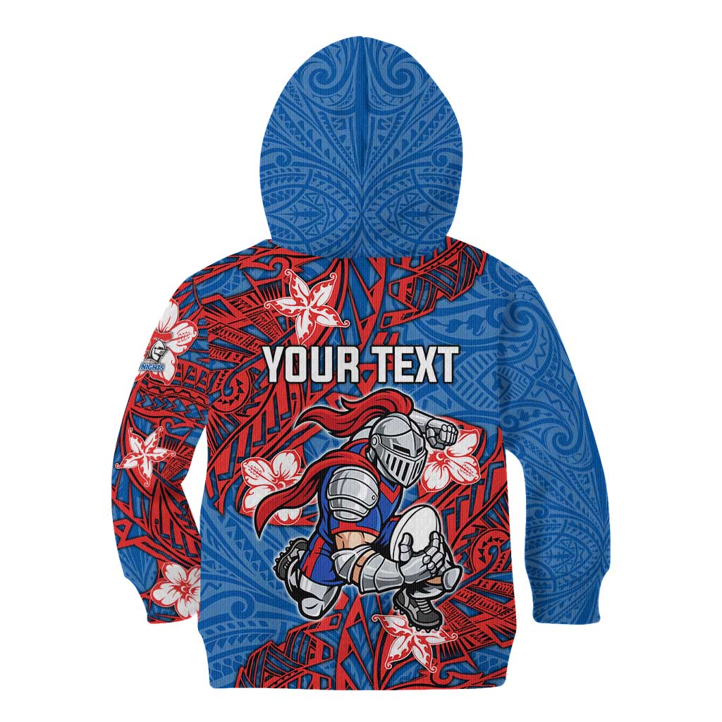 Personalised Newcastle Knights Kid Hoodie Polynesian Tribal Pattern With Rugby Knight Mascot Art
