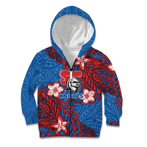 Personalised Newcastle Knights Kid Hoodie Polynesian Tribal Pattern With Rugby Knight Mascot Art