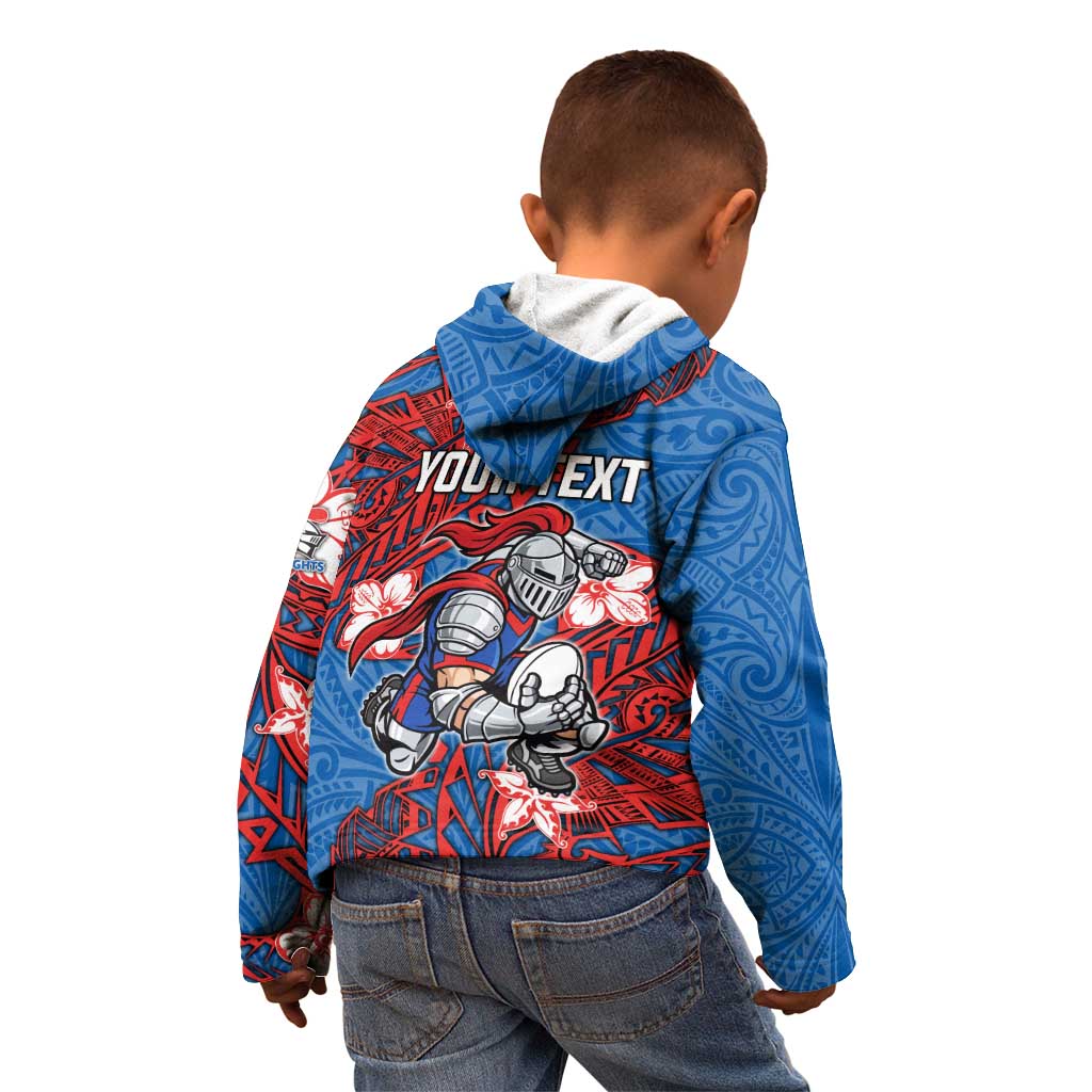 Personalised Newcastle Knights Kid Hoodie Polynesian Tribal Pattern With Rugby Knight Mascot Art