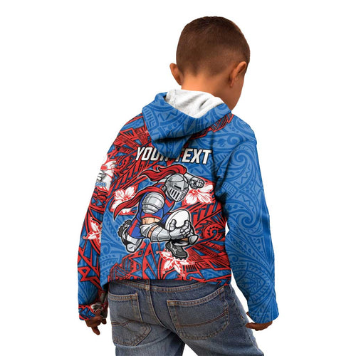 Personalised Newcastle Knights Kid Hoodie Polynesian Tribal Pattern With Rugby Knight Mascot Art