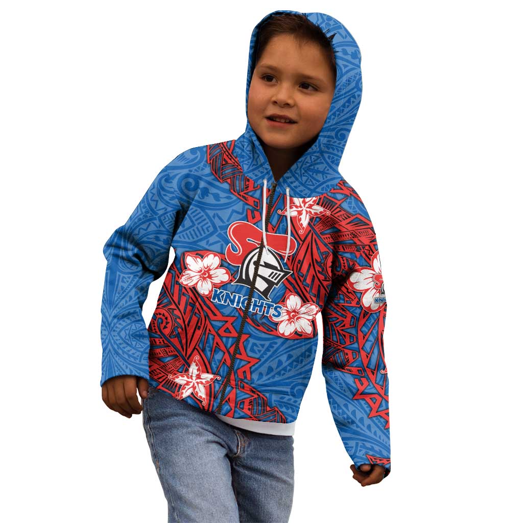 Personalised Newcastle Knights Kid Hoodie Polynesian Tribal Pattern With Rugby Knight Mascot Art
