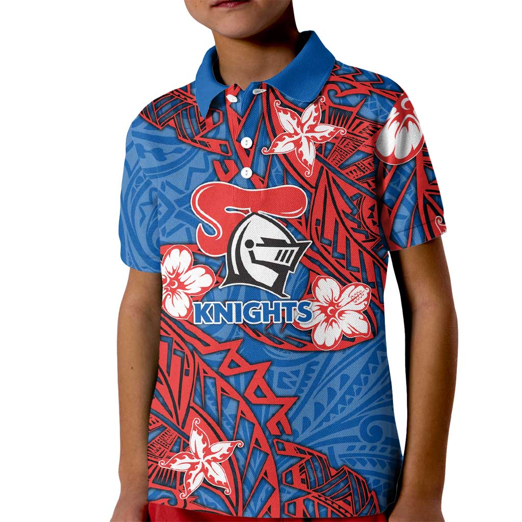 Personalised Newcastle Knights Kid Polo Shirt Polynesian Tribal Pattern With Rugby Knight Mascot Art