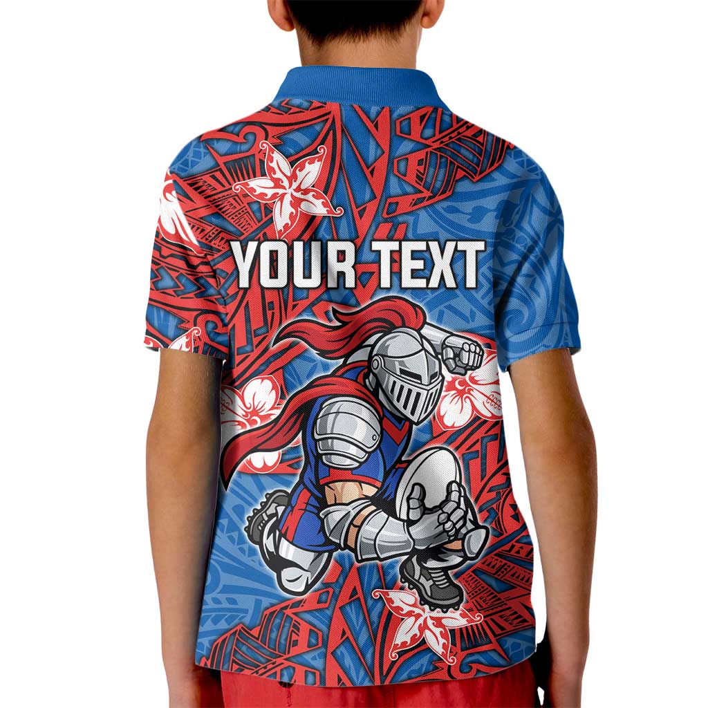 Personalised Newcastle Knights Kid Polo Shirt Polynesian Tribal Pattern With Rugby Knight Mascot Art