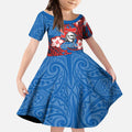 Personalised Newcastle Knights Kid Short Sleeve Dress Polynesian Tribal Pattern With Rugby Knight Mascot Art