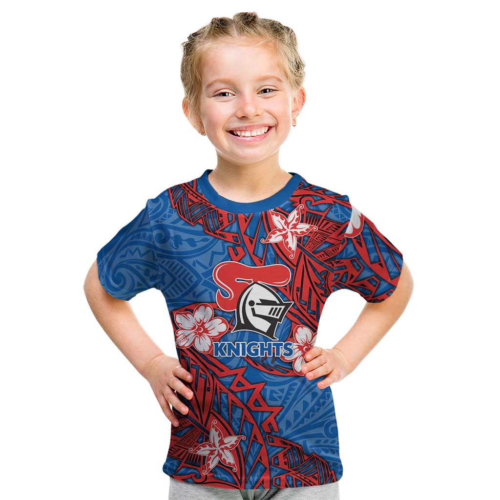Personalised Newcastle Knights Kid T Shirt Polynesian Tribal Pattern With Rugby Knight Mascot Art