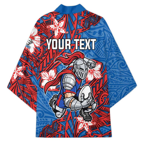 Personalised Newcastle Knights Kimono Polynesian Tribal Pattern With Rugby Knight Mascot Art