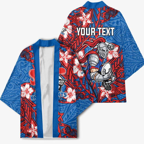 Personalised Newcastle Knights Kimono Polynesian Tribal Pattern With Rugby Knight Mascot Art