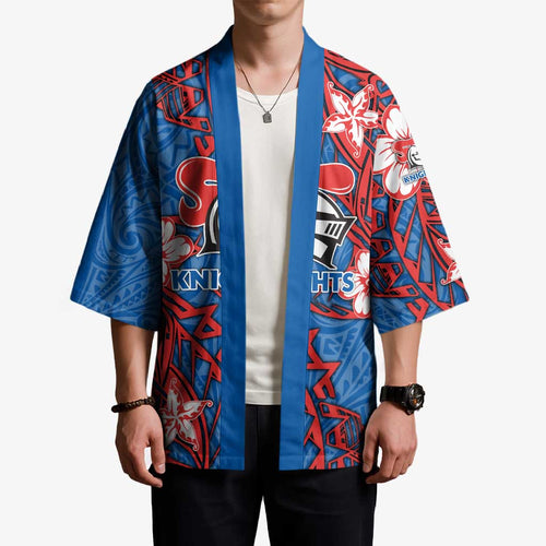 Personalised Newcastle Knights Kimono Polynesian Tribal Pattern With Rugby Knight Mascot Art