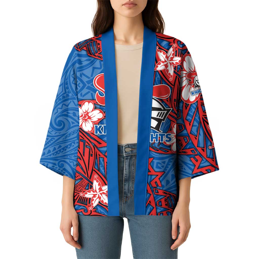 Personalised Newcastle Knights Kimono Polynesian Tribal Pattern With Rugby Knight Mascot Art