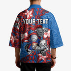 Personalised Newcastle Knights Kimono Polynesian Tribal Pattern With Rugby Knight Mascot Art