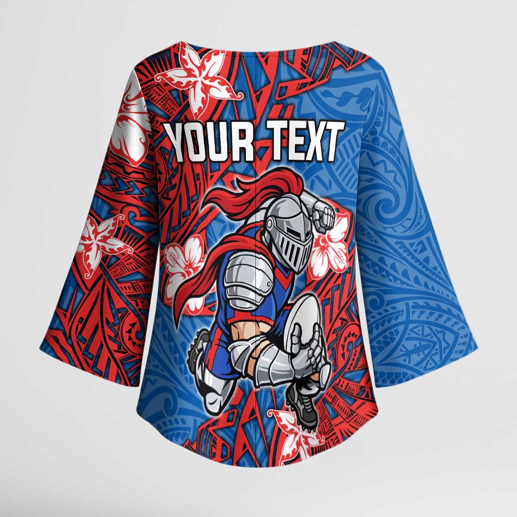 Personalised Newcastle Knights Kimono Sleeve Blouse Polynesian Tribal Pattern With Rugby Knight Mascot Art