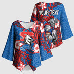 Personalised Newcastle Knights Kimono Sleeve Blouse Polynesian Tribal Pattern With Rugby Knight Mascot Art