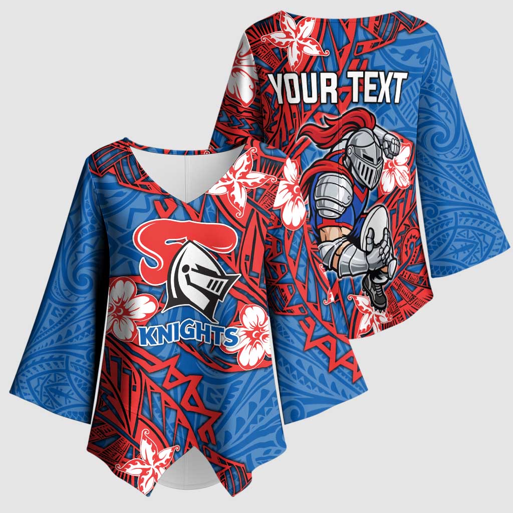 Personalised Newcastle Knights Kimono Sleeve Blouse Polynesian Tribal Pattern With Rugby Knight Mascot Art