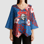 Personalised Newcastle Knights Kimono Sleeve Blouse Polynesian Tribal Pattern With Rugby Knight Mascot Art