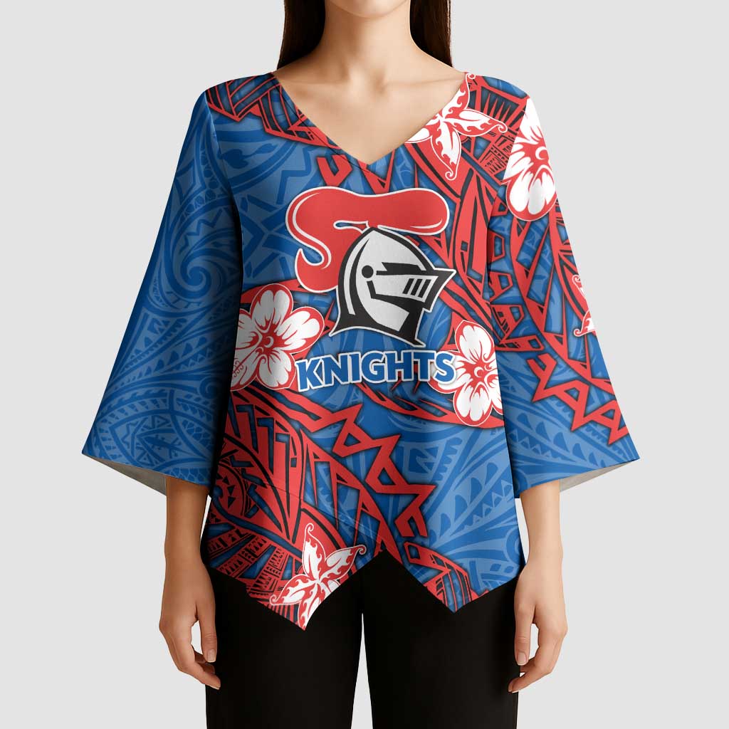Personalised Newcastle Knights Kimono Sleeve Blouse Polynesian Tribal Pattern With Rugby Knight Mascot Art
