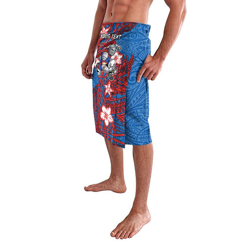 Personalised Newcastle Knights Lavalava Polynesian Tribal Pattern With Rugby Knight Mascot Art