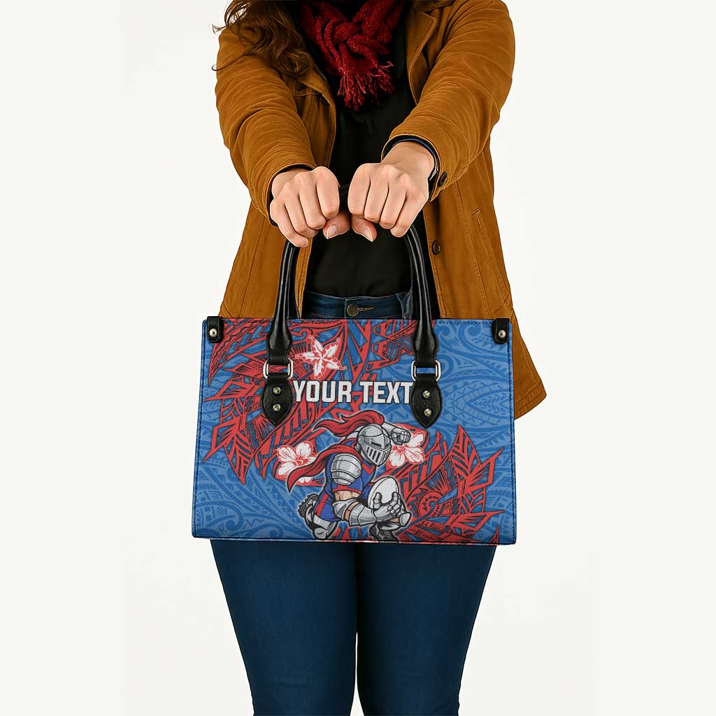 Personalised Newcastle Knights Leather Bag Polynesian Tribal Pattern With Rugby Knight Mascot Art