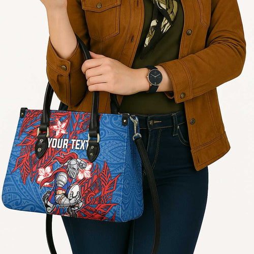Personalised Newcastle Knights Leather Bag Polynesian Tribal Pattern With Rugby Knight Mascot Art