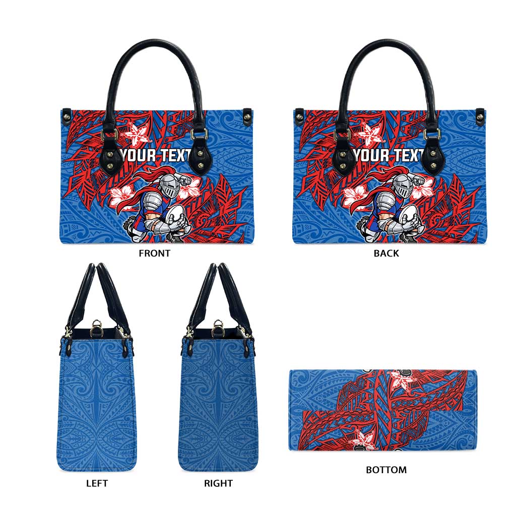 Personalised Newcastle Knights Leather Bag Polynesian Tribal Pattern With Rugby Knight Mascot Art