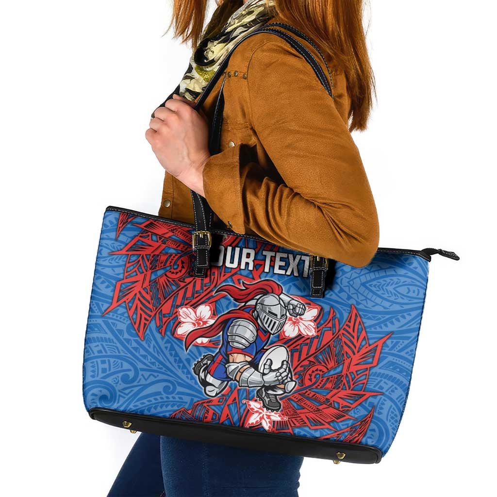 Personalised Newcastle Knights Leather Tote Bag Polynesian Tribal Pattern With Rugby Knight Mascot Art
