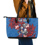 Personalised Newcastle Knights Leather Tote Bag Polynesian Tribal Pattern With Rugby Knight Mascot Art