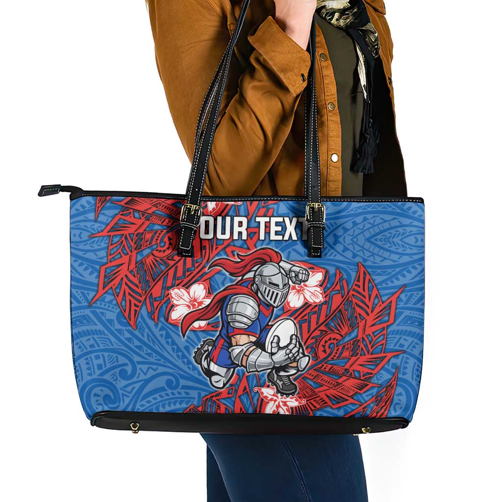 Personalised Newcastle Knights Leather Tote Bag Polynesian Tribal Pattern With Rugby Knight Mascot Art