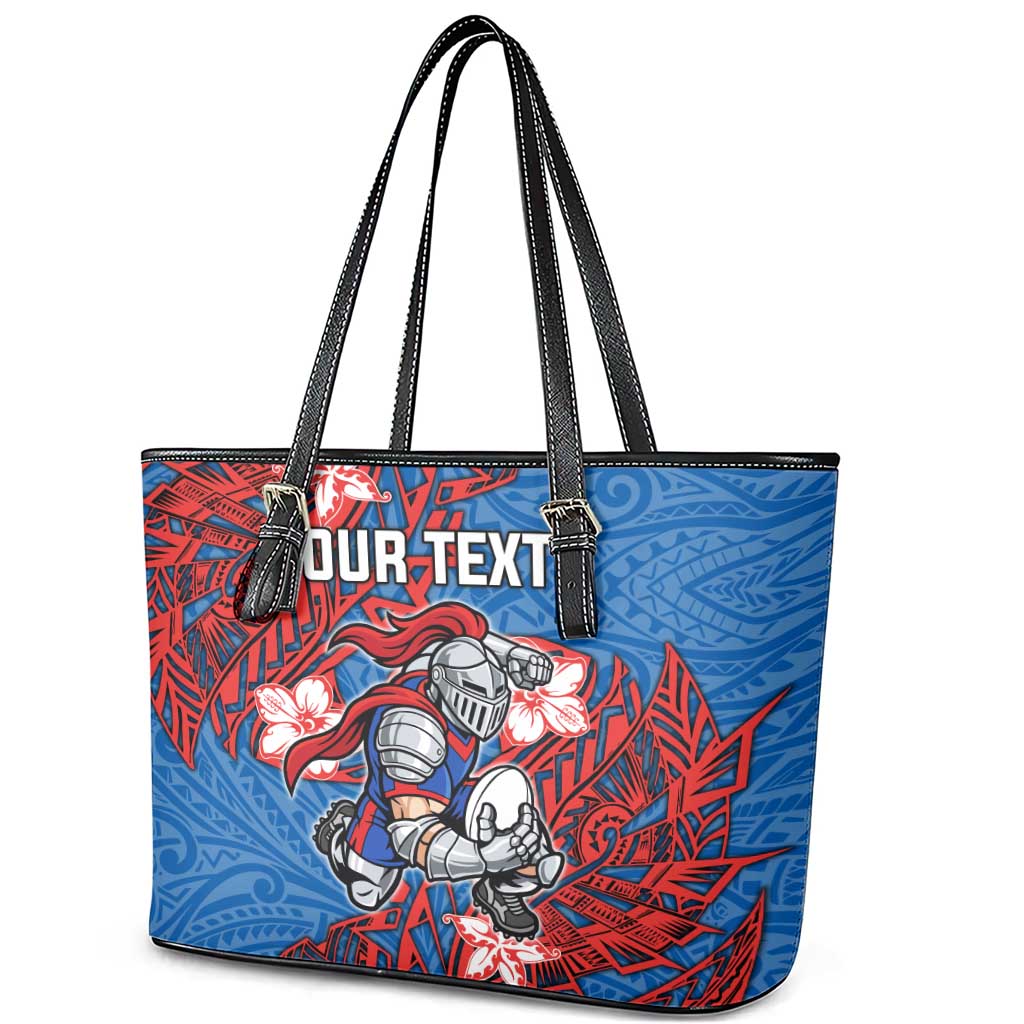 Personalised Newcastle Knights Leather Tote Bag Polynesian Tribal Pattern With Rugby Knight Mascot Art