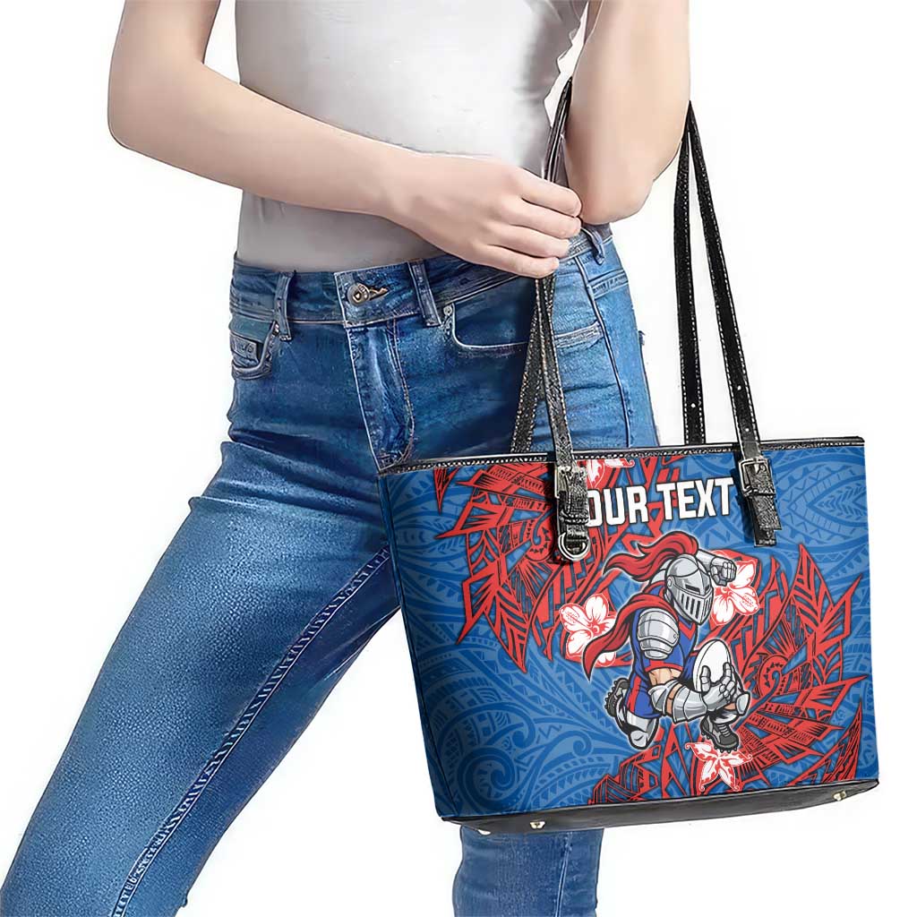 Personalised Newcastle Knights Leather Tote Bag Polynesian Tribal Pattern With Rugby Knight Mascot Art