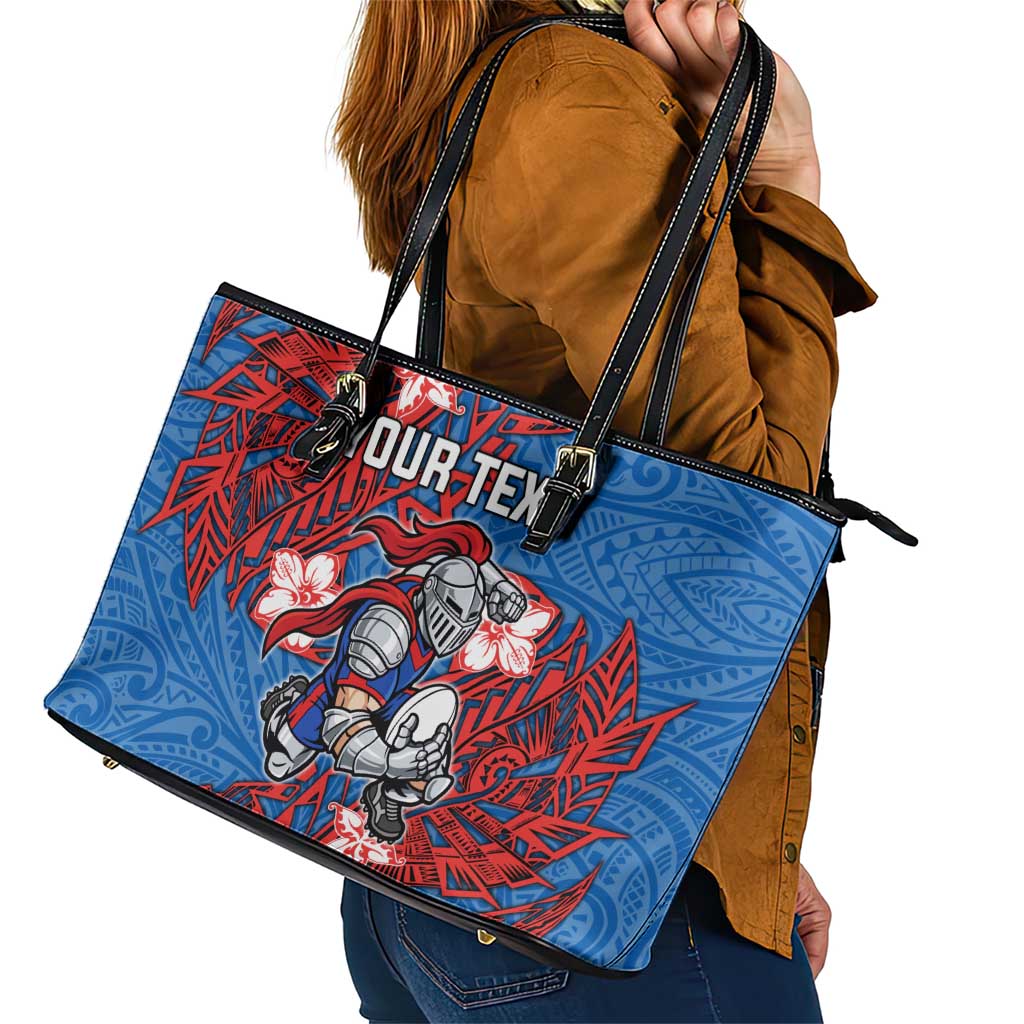 Personalised Newcastle Knights Leather Tote Bag Polynesian Tribal Pattern With Rugby Knight Mascot Art