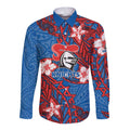 Personalised Newcastle Knights Long Sleeve Button Shirt Polynesian Tribal Pattern With Rugby Knight Mascot Art