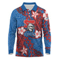 Personalised Newcastle Knights Long Sleeve Polo Shirt Polynesian Tribal Pattern With Rugby Knight Mascot Art