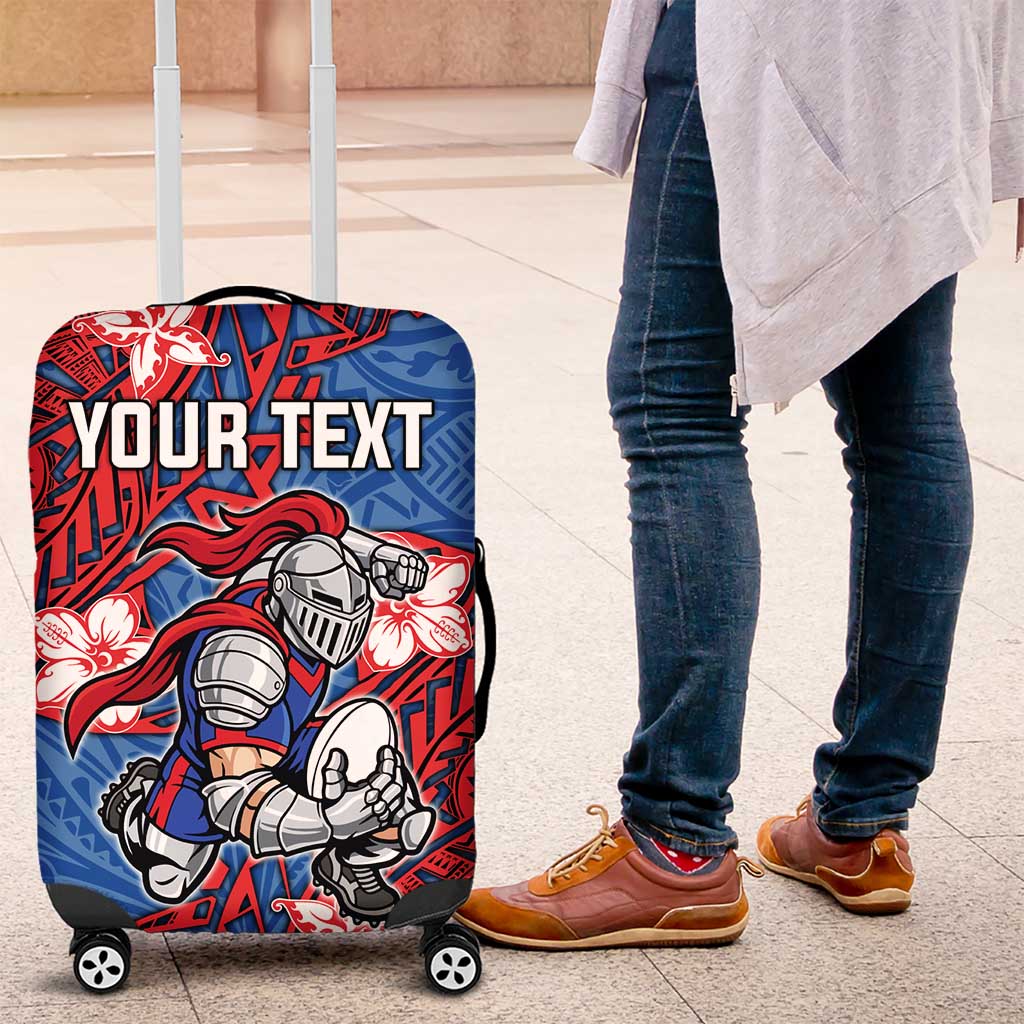 Personalised Newcastle Knights Luggage Cover Polynesian Tribal Pattern With Rugby Knight Mascot Art