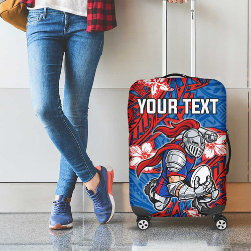 Personalised Newcastle Knights Luggage Cover Polynesian Tribal Pattern With Rugby Knight Mascot Art