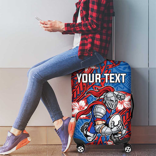 Personalised Newcastle Knights Luggage Cover Polynesian Tribal Pattern With Rugby Knight Mascot Art