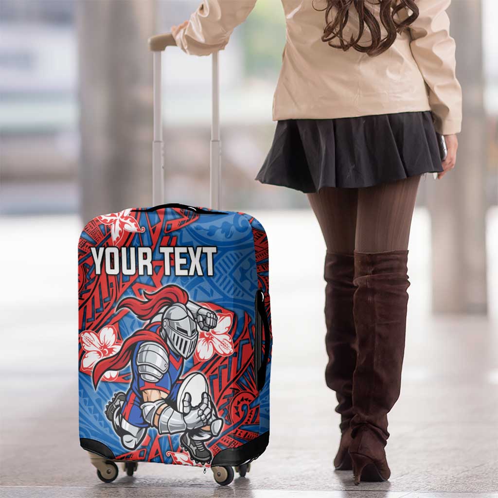 Personalised Newcastle Knights Luggage Cover Polynesian Tribal Pattern With Rugby Knight Mascot Art