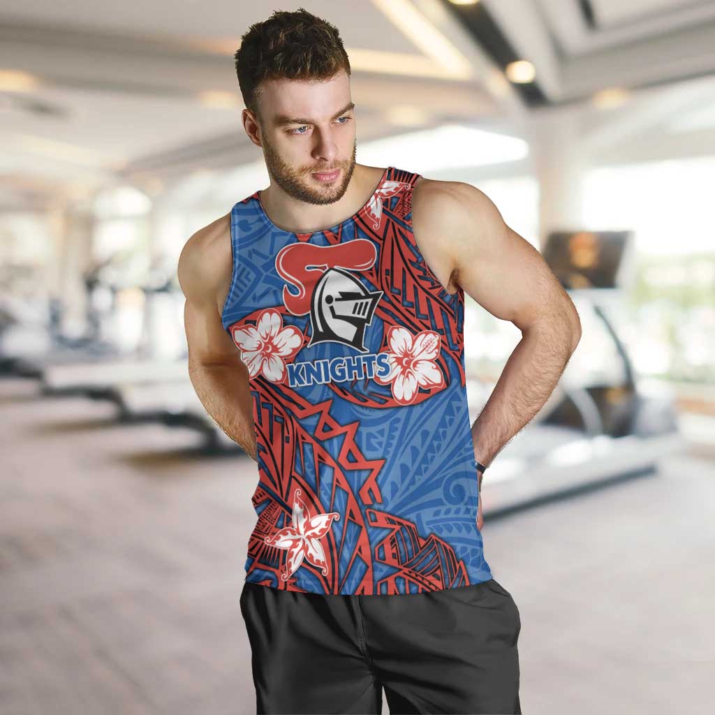 Personalised Newcastle Knights Men Tank Top Polynesian Tribal Pattern With Rugby Knight Mascot Art