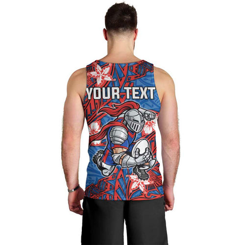 Personalised Newcastle Knights Men Tank Top Polynesian Tribal Pattern With Rugby Knight Mascot Art
