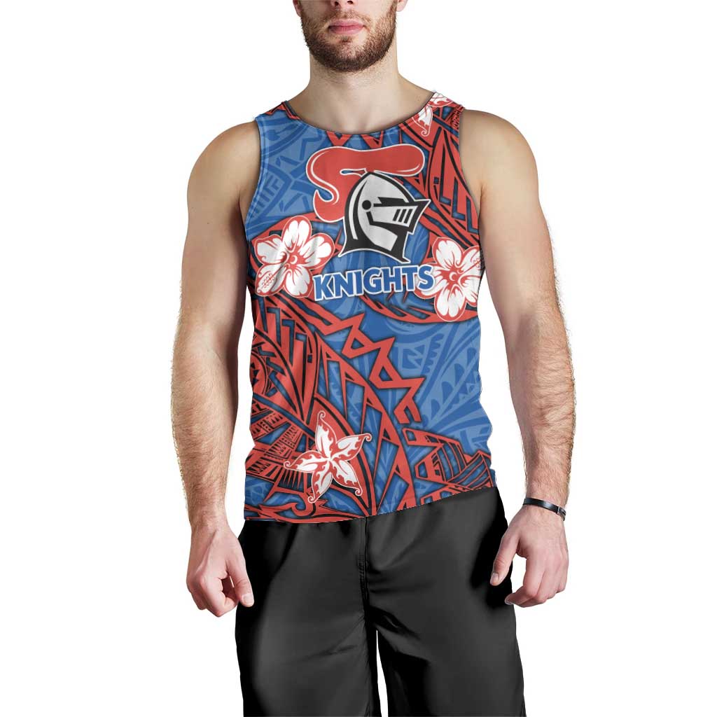 Personalised Newcastle Knights Men Tank Top Polynesian Tribal Pattern With Rugby Knight Mascot Art