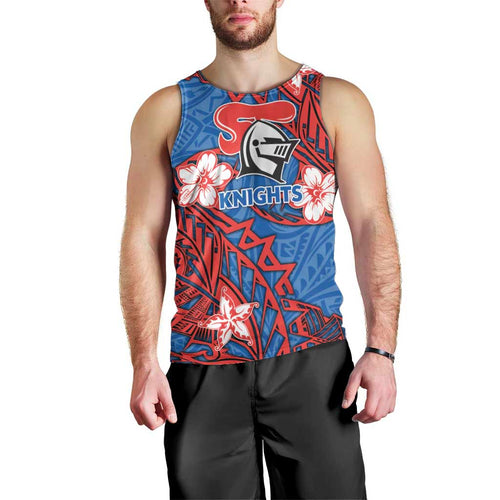 Personalised Newcastle Knights Men Tank Top Polynesian Tribal Pattern With Rugby Knight Mascot Art