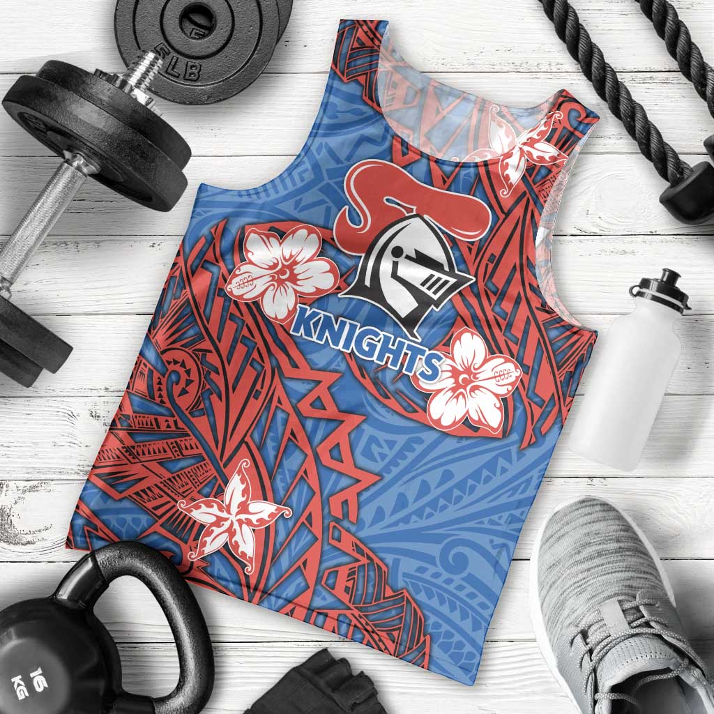 Personalised Newcastle Knights Men Tank Top Polynesian Tribal Pattern With Rugby Knight Mascot Art