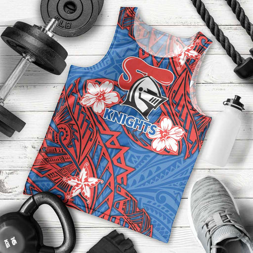 Personalised Newcastle Knights Men Tank Top Polynesian Tribal Pattern With Rugby Knight Mascot Art