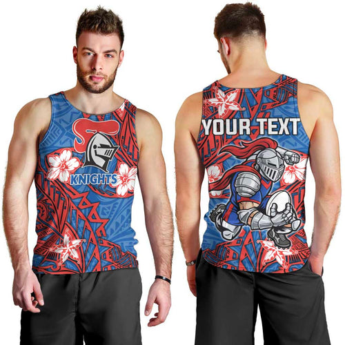 Personalised Newcastle Knights Men Tank Top Polynesian Tribal Pattern With Rugby Knight Mascot Art
