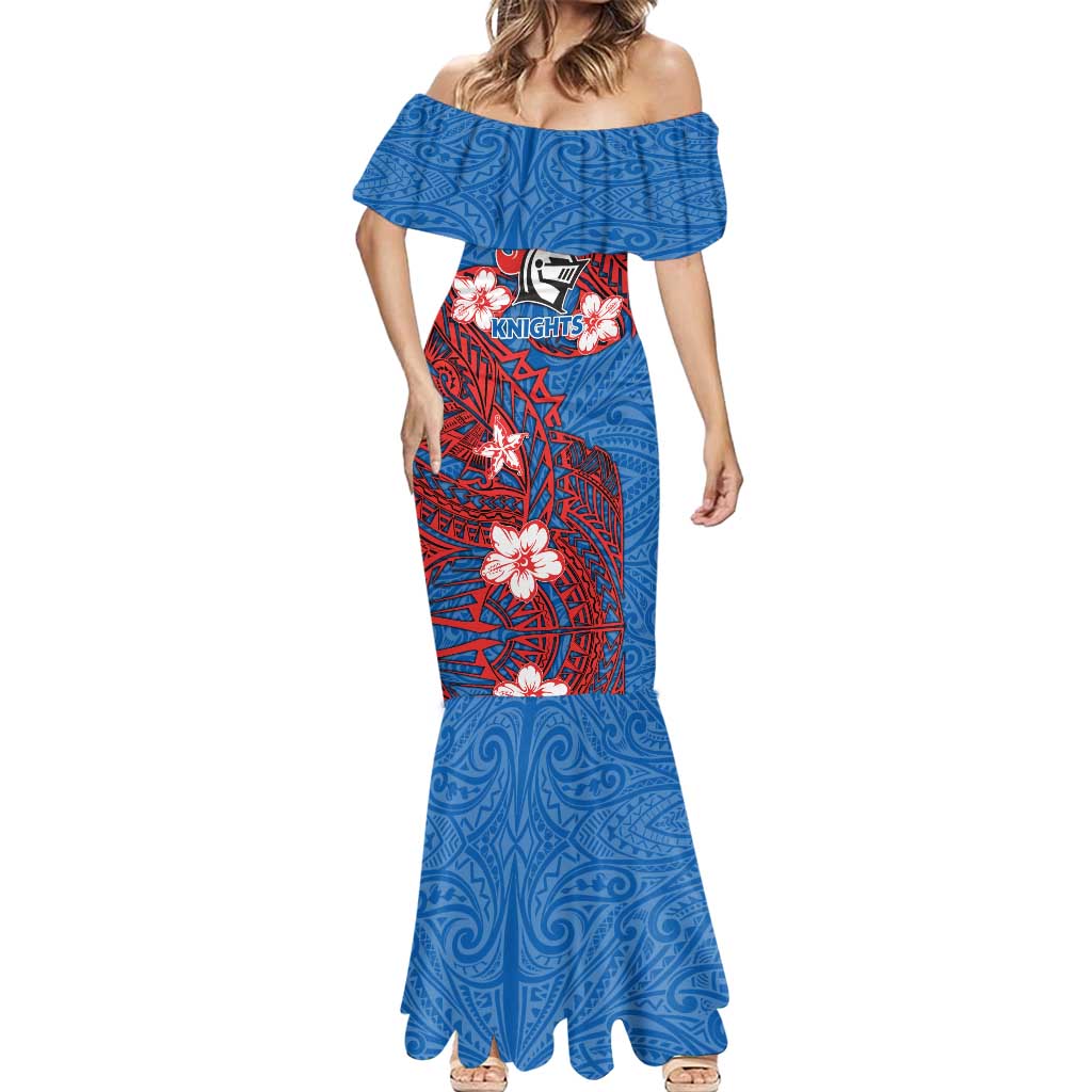 Personalised Newcastle Knights Mermaid Dress Polynesian Tribal Pattern With Rugby Knight Mascot Art