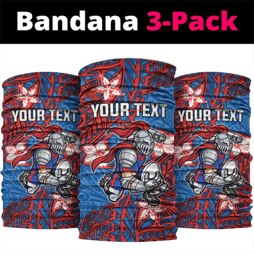Personalised Newcastle Knights Neck Gaiter Polynesian Tribal Pattern With Rugby Knight Mascot Art