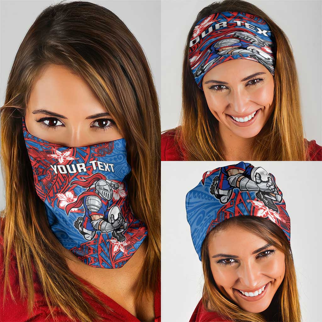 Personalised Newcastle Knights Neck Gaiter Polynesian Tribal Pattern With Rugby Knight Mascot Art