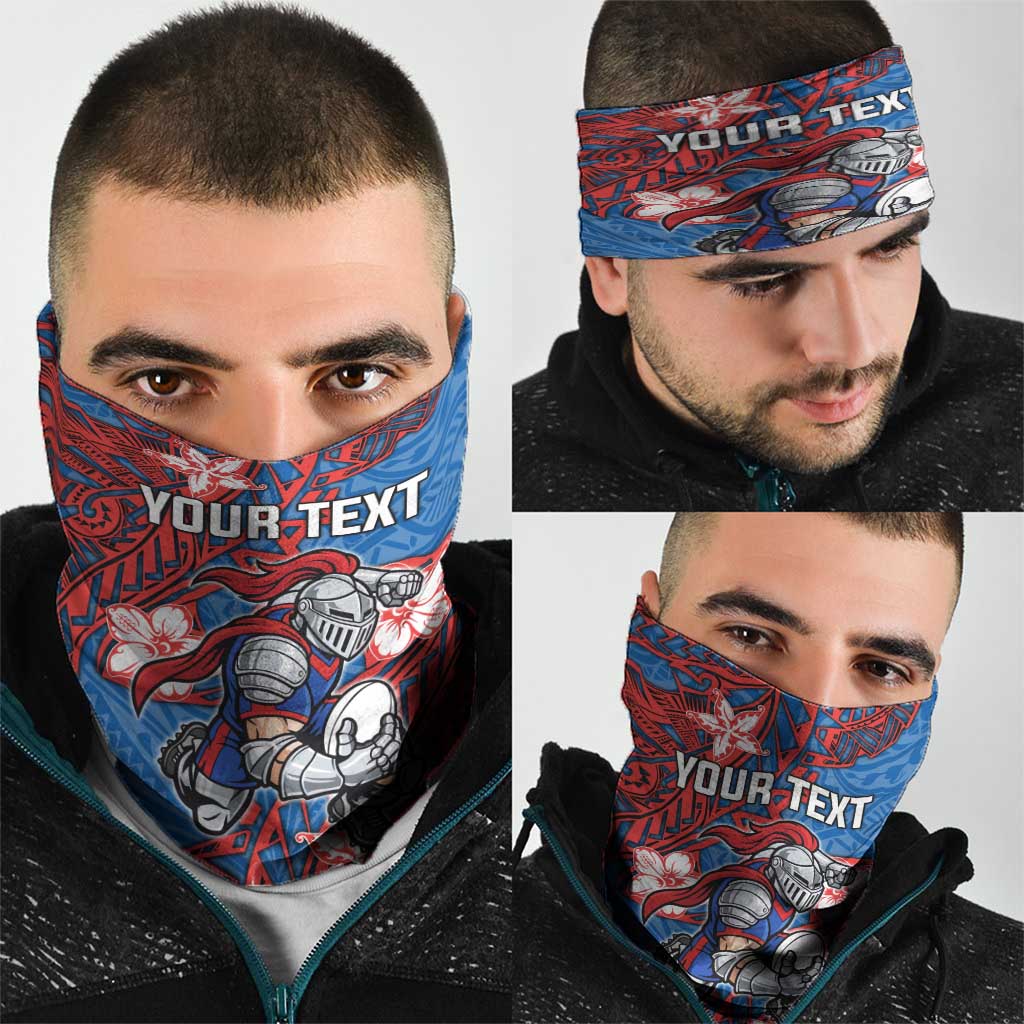 Personalised Newcastle Knights Neck Gaiter Polynesian Tribal Pattern With Rugby Knight Mascot Art