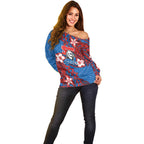 Personalised Newcastle Knights Off Shoulder Sweater Polynesian Tribal Pattern With Rugby Knight Mascot Art