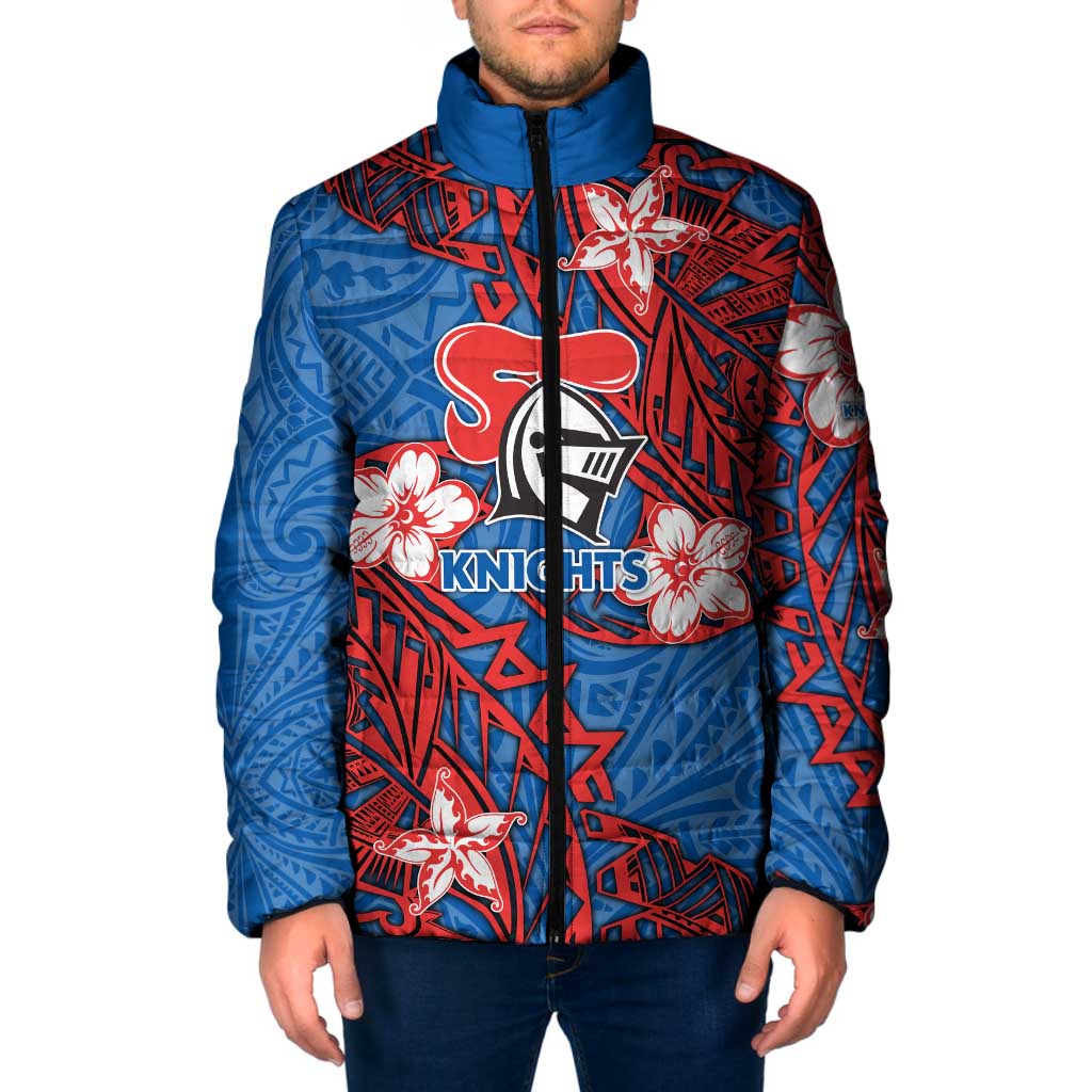 Personalised Newcastle Knights Padded Jacket Polynesian Tribal Pattern With Rugby Knight Mascot Art