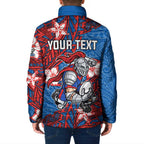 Personalised Newcastle Knights Padded Jacket Polynesian Tribal Pattern With Rugby Knight Mascot Art